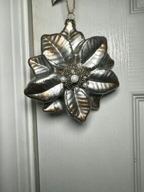 NEW Silver & Gold Poinsettia Christmas Ornament - New w Tag